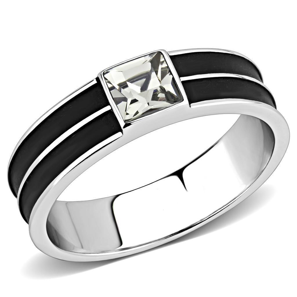 Anillo Color Plata Para Hombres de Acero Inoxidable Doble Linea Negra Diamante Solitario - Jewelry Store by Erik Rayo