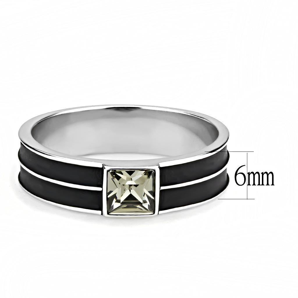 Anillo Color Plata Para Hombres de Acero Inoxidable Doble Linea Negra Diamante Solitario - Jewelry Store by Erik Rayo
