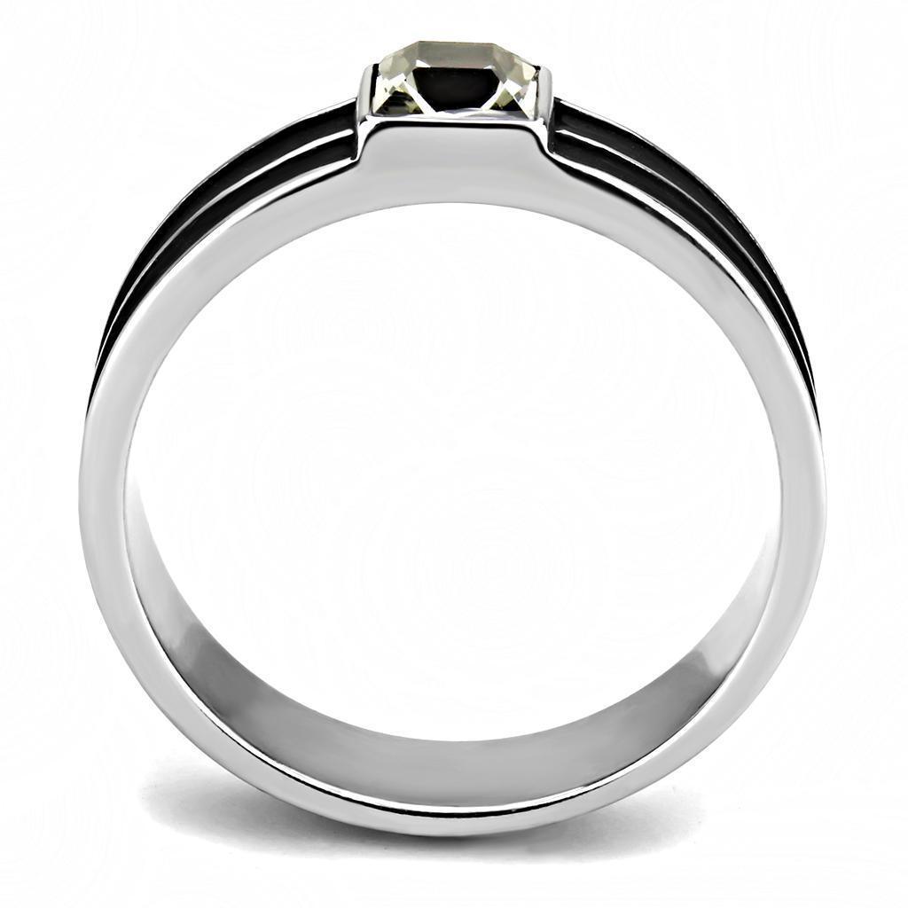 Anillo Color Plata Para Hombres de Acero Inoxidable Doble Linea Negra Diamante Solitario - Jewelry Store by Erik Rayo