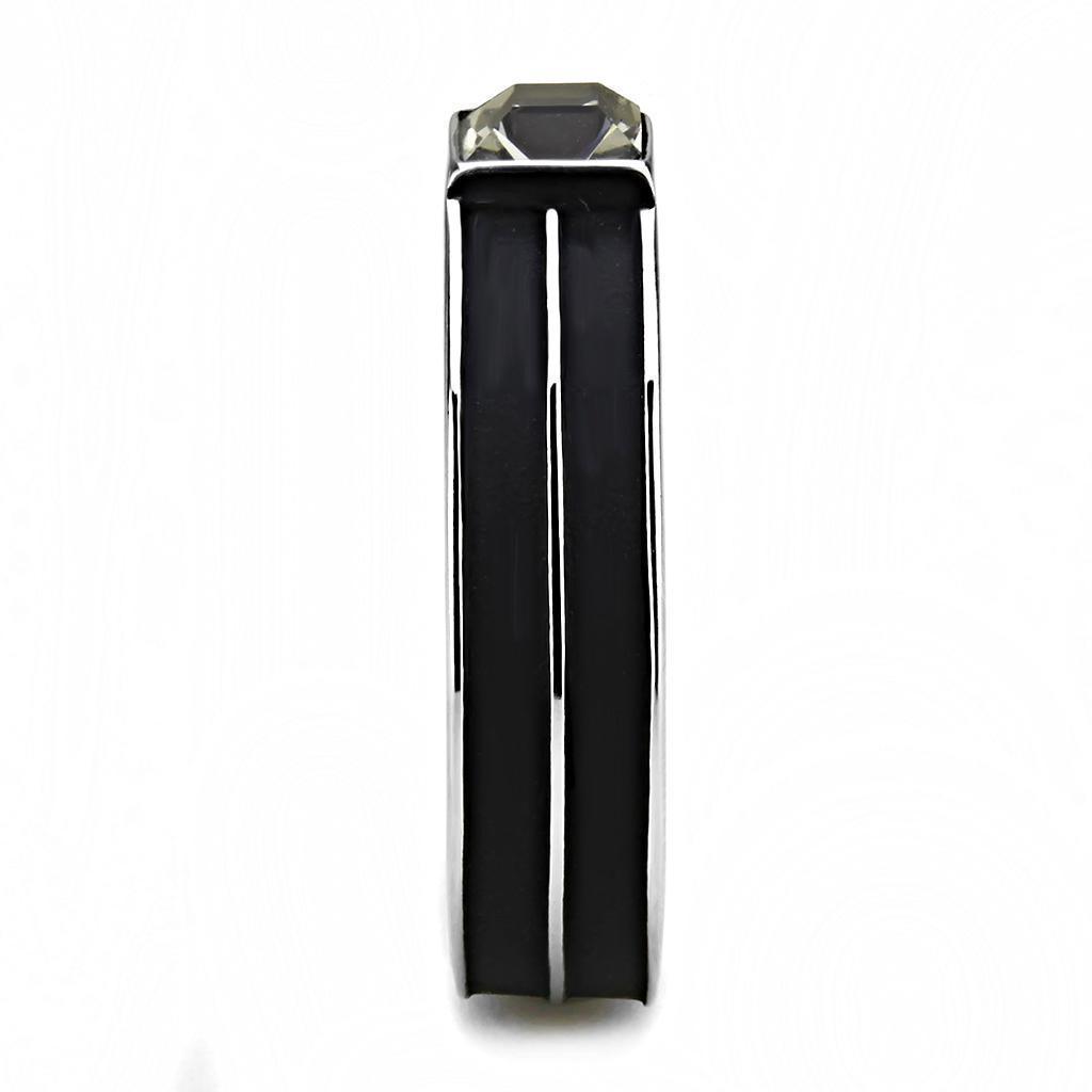 Anillo Color Plata Para Hombres de Acero Inoxidable Doble Linea Negra Diamante Solitario - Jewelry Store by Erik Rayo