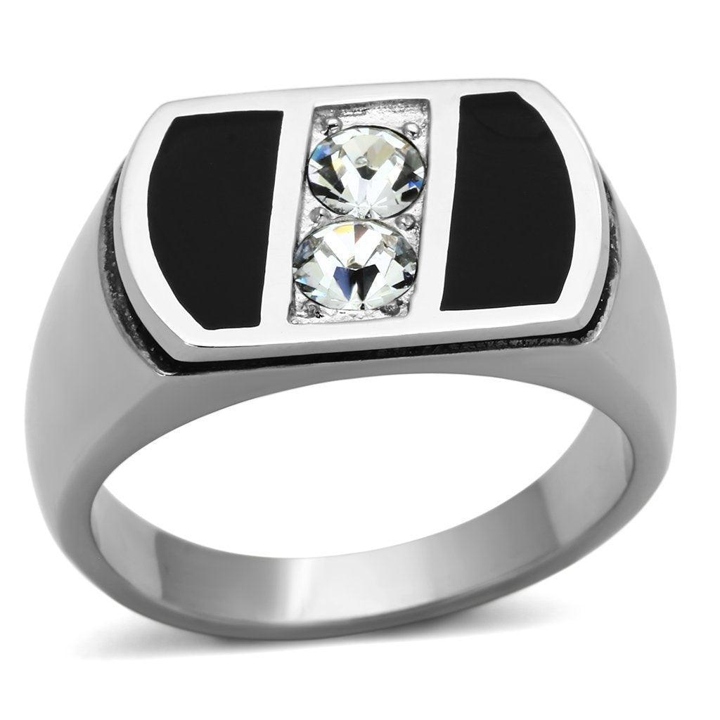 Anillo Color Plata Para Hombres de Acero Inoxidable Dos Diamantes en Onyx - Jewelry Store by Erik Rayo