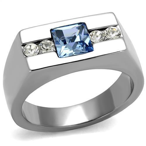 Anillo Color Plata Para Hombres de Acero Inoxidable en Aquamarino Sencillo - Jewelry Store by Erik Rayo