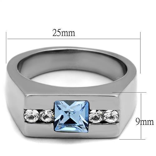 Anillo Color Plata Para Hombres de Acero Inoxidable en Aquamarino Sencillo - Jewelry Store by Erik Rayo