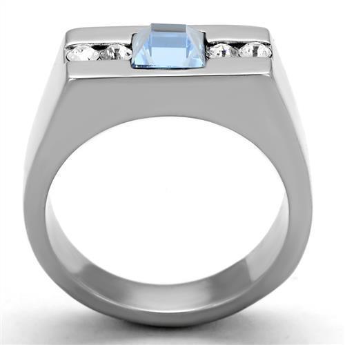 Anillo Color Plata Para Hombres de Acero Inoxidable en Aquamarino Sencillo - Jewelry Store by Erik Rayo