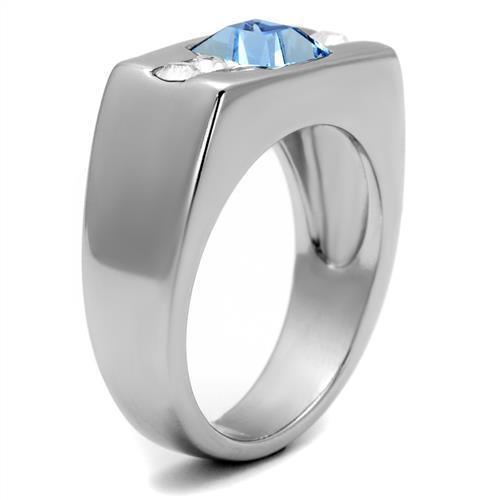 Anillo Color Plata Para Hombres de Acero Inoxidable en Aquamarino Sencillo - Jewelry Store by Erik Rayo