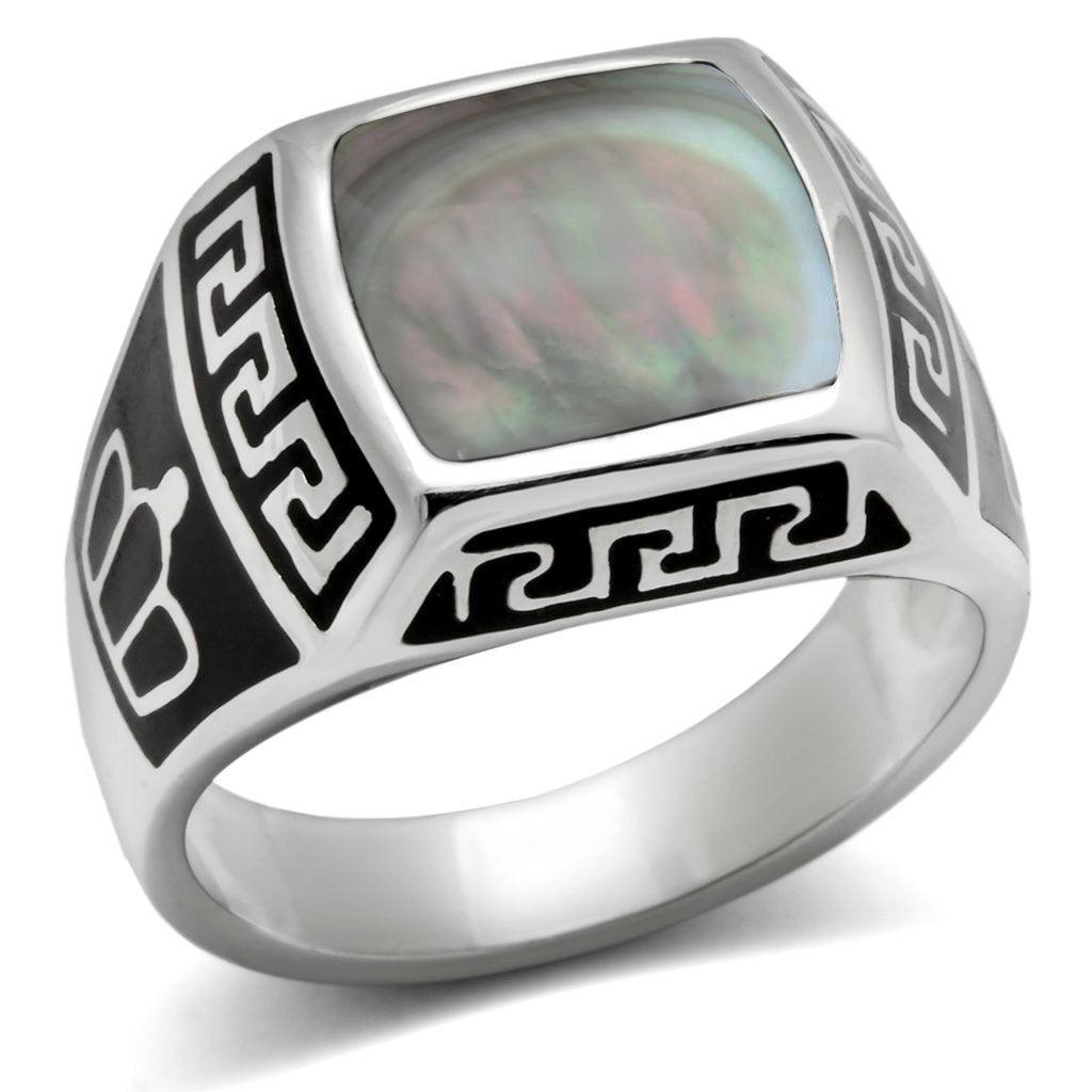 Anillo Color Plata Para Hombres y Ninos de Acero Inoxidable en Concha Gris Multicolor - Jewelry Store by Erik Rayo