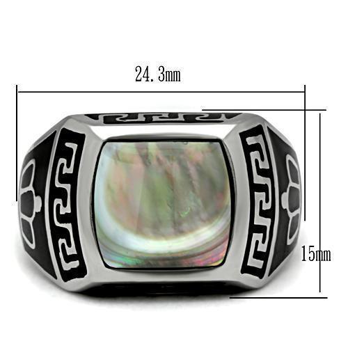 Anillo Color Plata Para Hombres de Acero Inoxidable en Concha Gris Multicolor - Jewelry Store by Erik Rayo