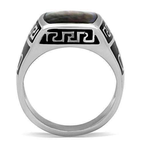 Anillo Color Plata Para Hombres de Acero Inoxidable en Concha Gris Multicolor - Jewelry Store by Erik Rayo
