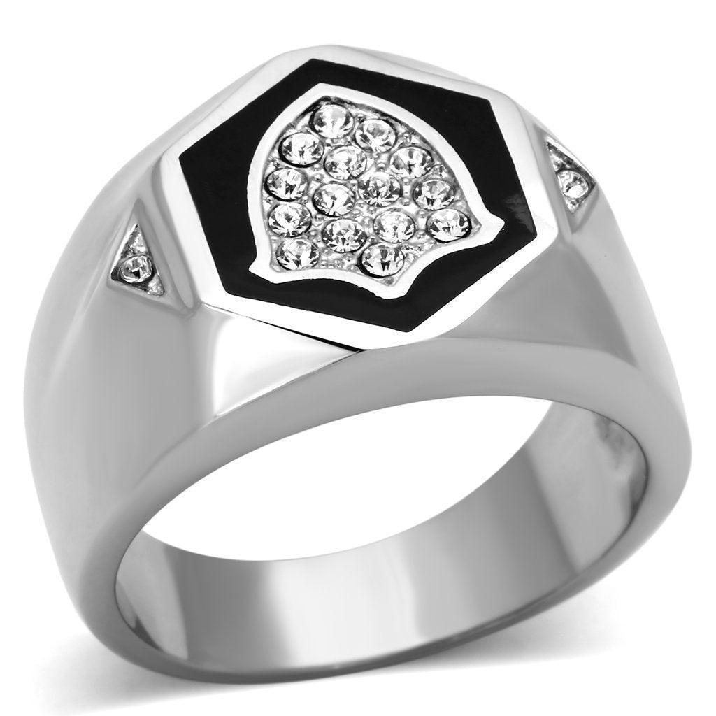 Anillo Color Plata Para Hombres de Acero Inoxidable Escudo en Onyx - Jewelry Store by Erik Rayo