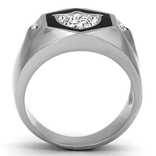 Anillo Color Plata Para Hombres de Acero Inoxidable Escudo en Onyx - Jewelry Store by Erik Rayo