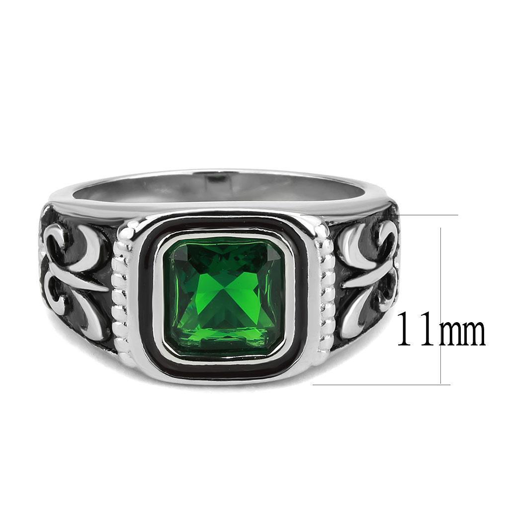 Anillo Color Plata Para Hombres de Acero Inoxidable Esmeralda Verde con Patron - Jewelry Store by Erik Rayo