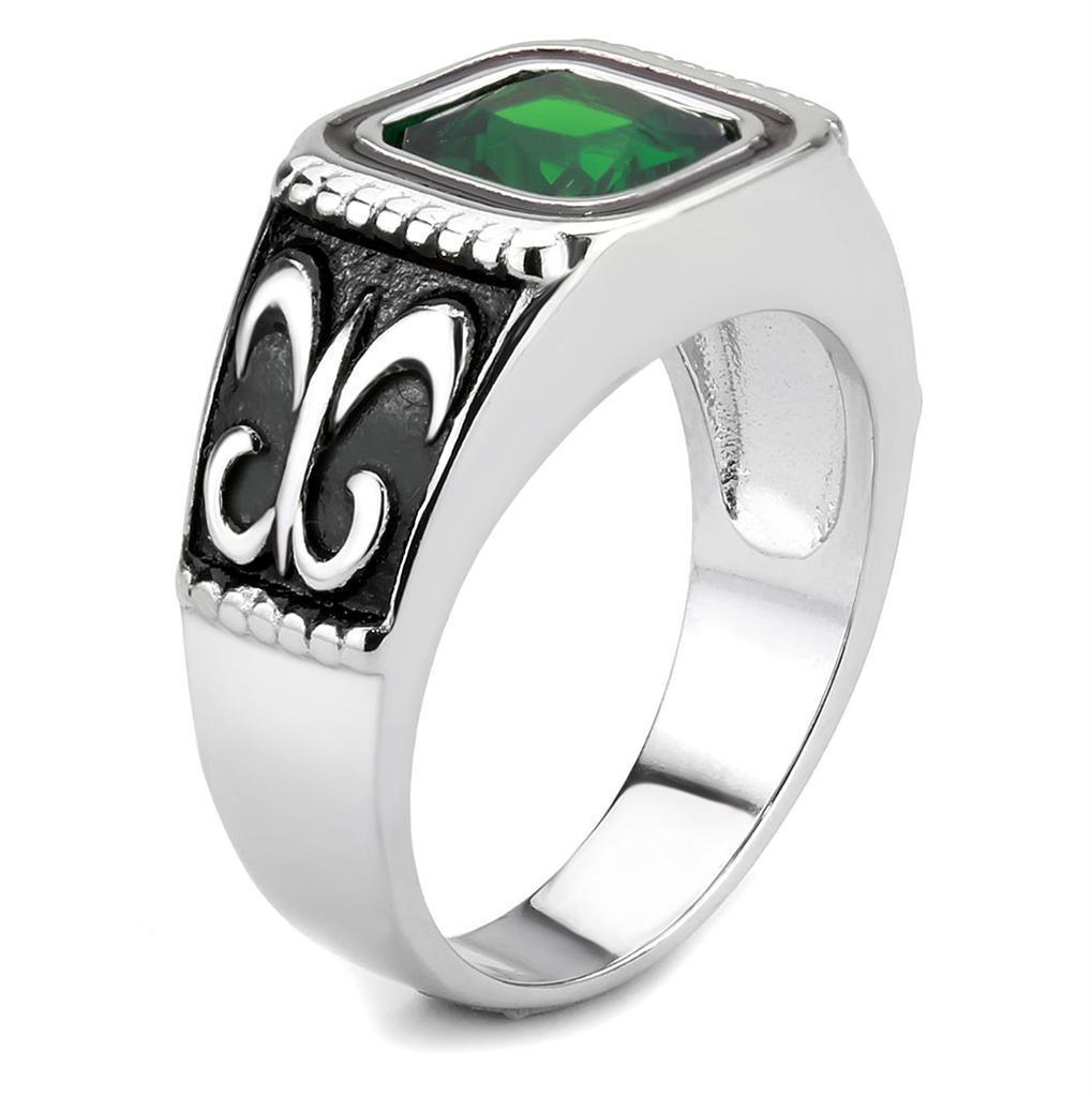Anillo Color Plata Para Hombres de Acero Inoxidable Esmeralda Verde con Patron - Jewelry Store by Erik Rayo