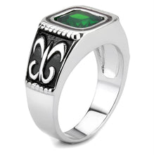 Load image into Gallery viewer, Anillo Color Plata Para Hombres y Ninos de Acero Inoxidable Esmeralda Verde con Patron - Jewelry Store by Erik Rayo
