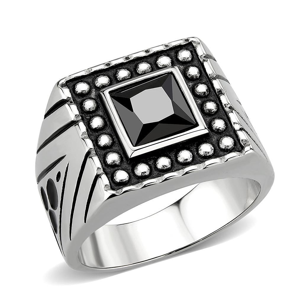 Anillo Color Plata Para Hombres de Acero Inoxidable Forma Cuadrado en Onyx - Jewelry Store by Erik Rayo