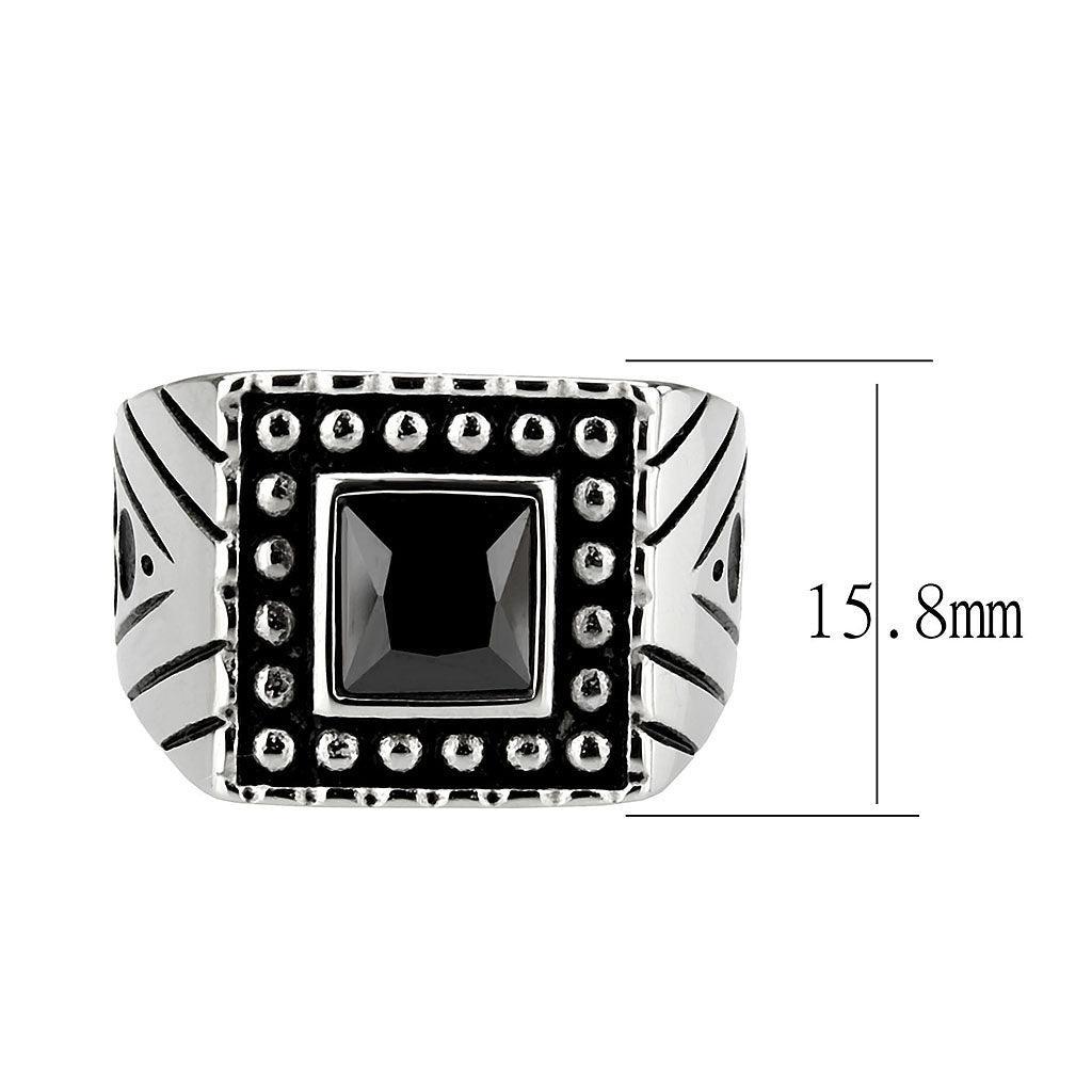 Anillo Color Plata Para Hombres de Acero Inoxidable Forma Cuadrado en Onyx - Jewelry Store by Erik Rayo
