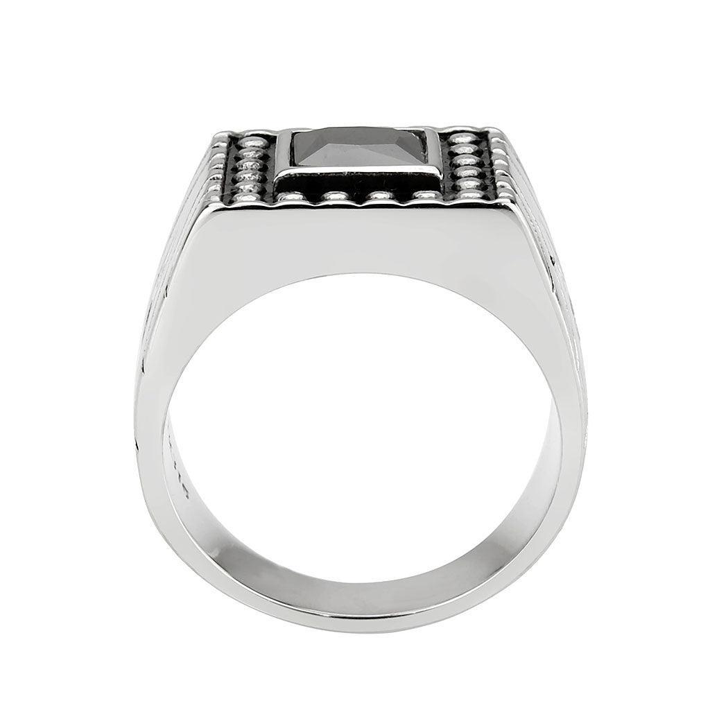 Anillo Color Plata Para Hombres de Acero Inoxidable Forma Cuadrado en Onyx - Jewelry Store by Erik Rayo