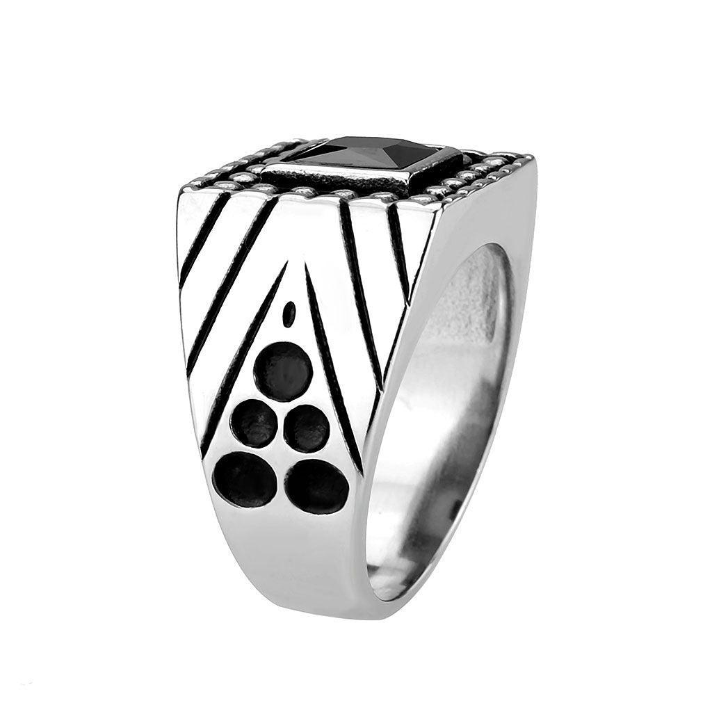Anillo Color Plata Para Hombres de Acero Inoxidable Forma Cuadrado en Onyx - Jewelry Store by Erik Rayo