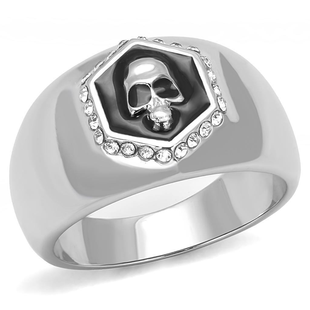Anillo Color Plata Para Hombres de Acero Inoxidable Hexagono en Onyx con Calabera - Jewelry Store by Erik Rayo