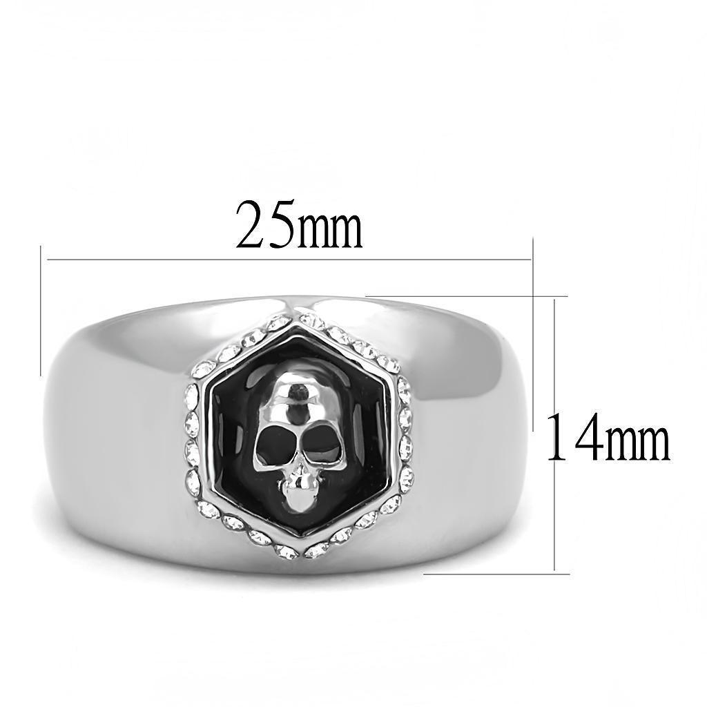 Anillo Color Plata Para Hombres de Acero Inoxidable Hexagono en Onyx con Calabera - Jewelry Store by Erik Rayo