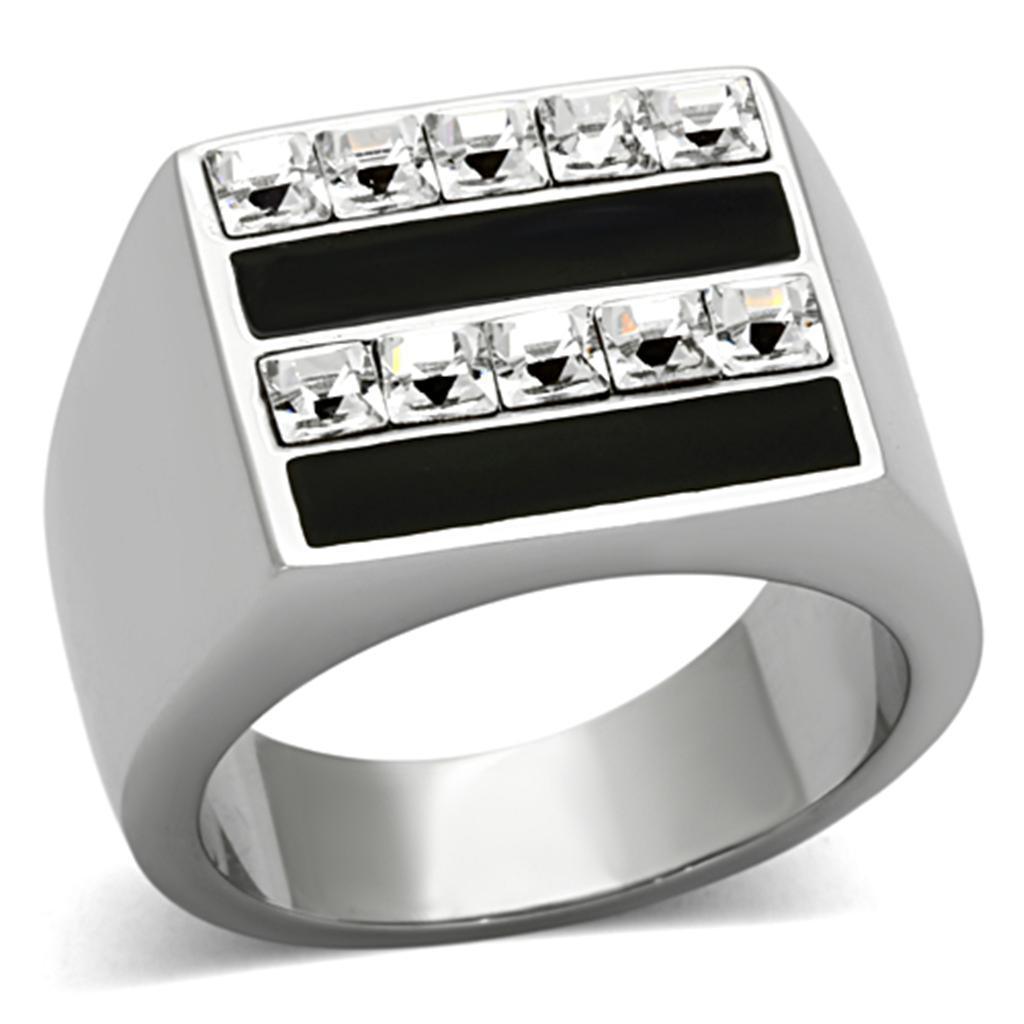 Anillo Color Plata Para Hombres de Acero Inoxidable Lineas de Diamantes y Onyx - Jewelry Store by Erik Rayo