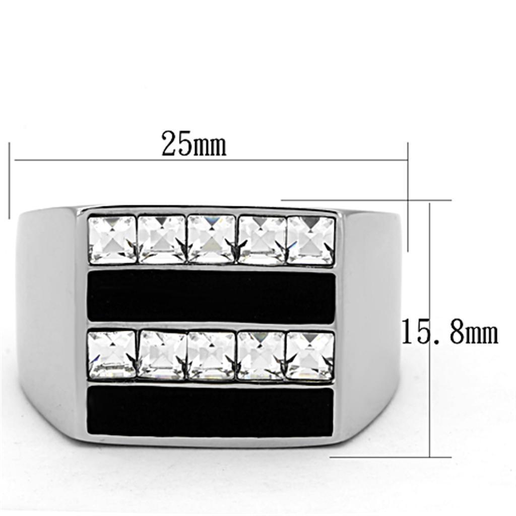 Anillo Color Plata Para Hombres de Acero Inoxidable Lineas de Diamantes y Onyx - Jewelry Store by Erik Rayo