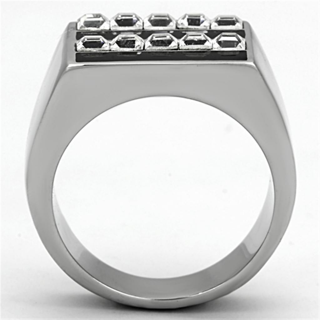 Anillo Color Plata Para Hombres de Acero Inoxidable Lineas de Diamantes y Onyx - Jewelry Store by Erik Rayo