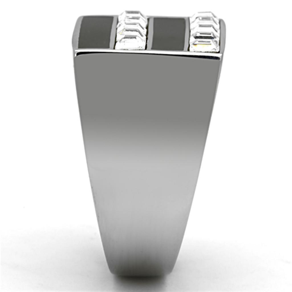 Anillo Color Plata Para Hombres de Acero Inoxidable Lineas de Diamantes y Onyx - Jewelry Store by Erik Rayo