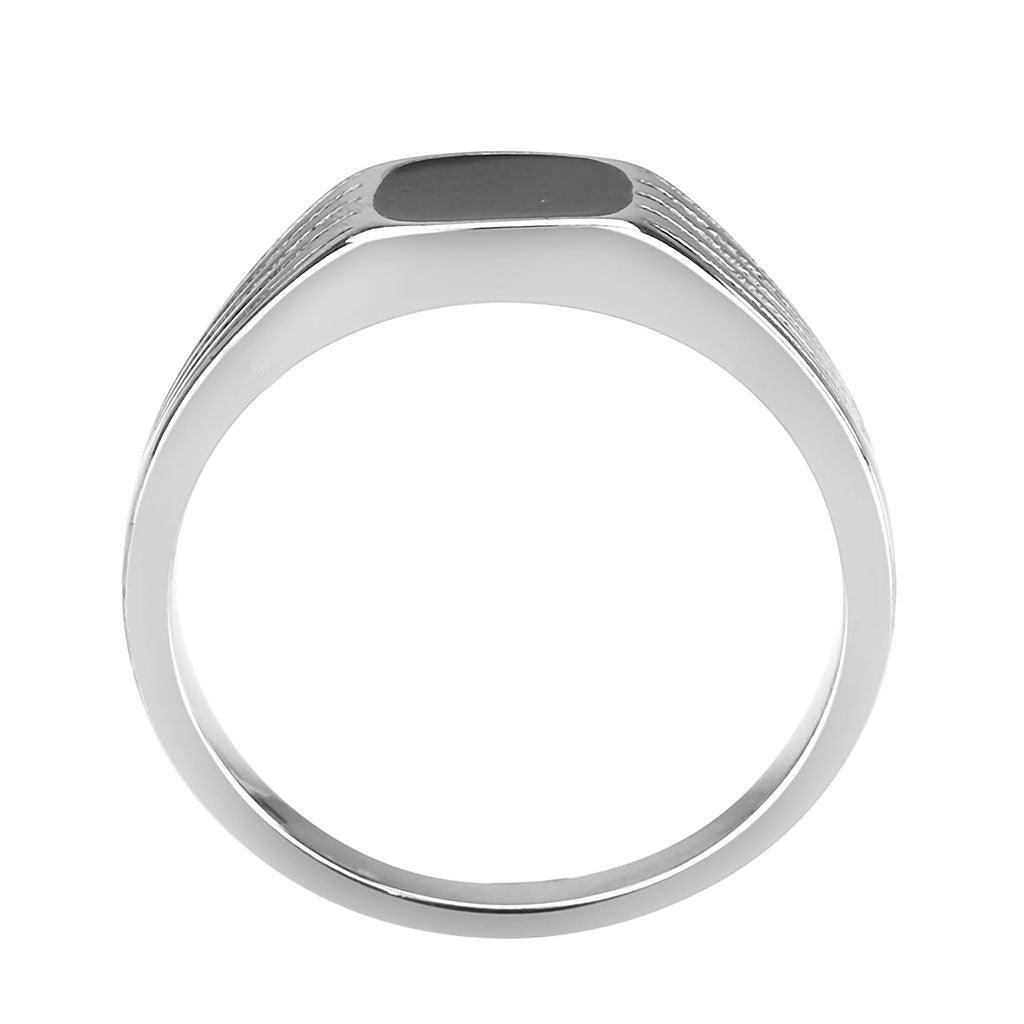 Anillo Color Plata Para Hombres de Acero Inoxidable Lineas de Onyx Tallado - Jewelry Store by Erik Rayo