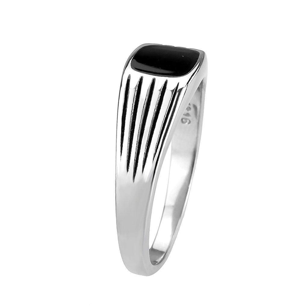 Anillo Color Plata Para Hombres de Acero Inoxidable Lineas de Onyx Tallado - Jewelry Store by Erik Rayo