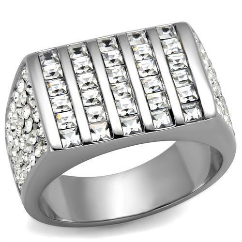 Anillo Color Plata Para Hombres de Acero Inoxidable Lineas De Piedra Diamante - Jewelry Store by Erik Rayo