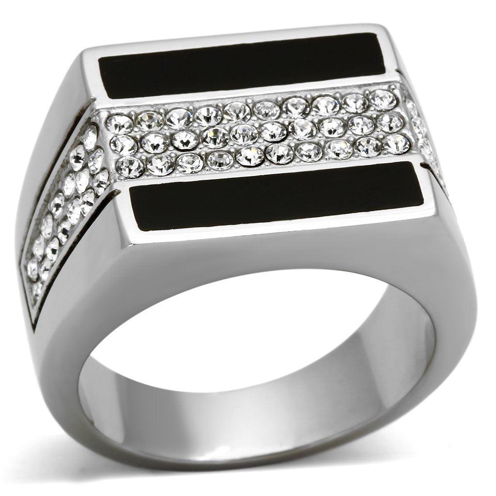 Anillo Color Plata Para Hombres de Acero Inoxidable Lineas Gruesas Diamante y Onyx - Jewelry Store by Erik Rayo
