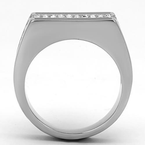 Anillo Color Plata Para Hombres de Acero Inoxidable Lineas Gruesas Diamante y Onyx - Jewelry Store by Erik Rayo