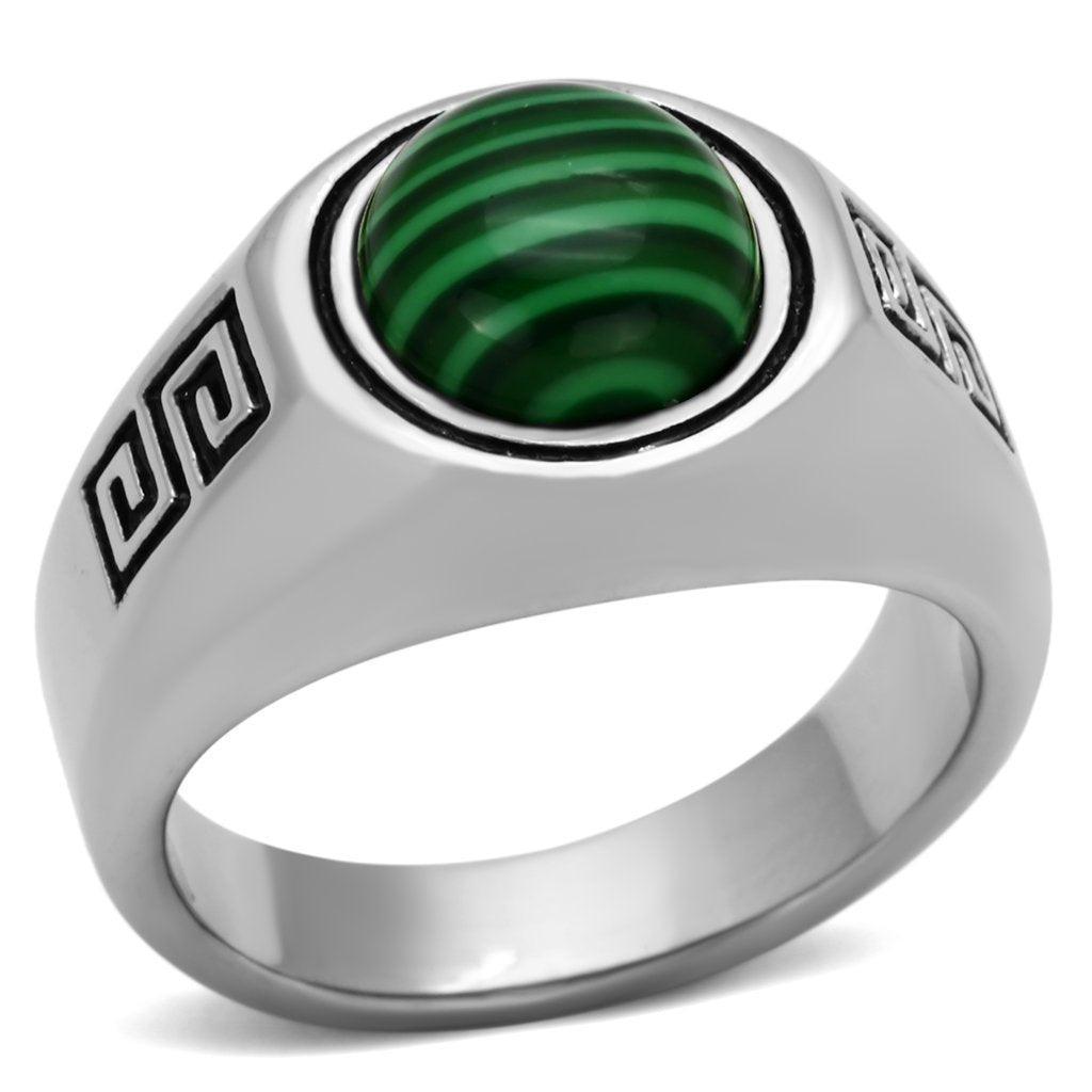 Anillo Color Plata Para Hombres de Acero Inoxidable Malachite Esmeralda - Jewelry Store by Erik Rayo
