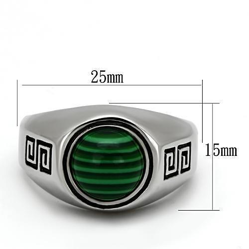 Anillo Color Plata Para Hombres de Acero Inoxidable Malachite Esmeralda - Jewelry Store by Erik Rayo