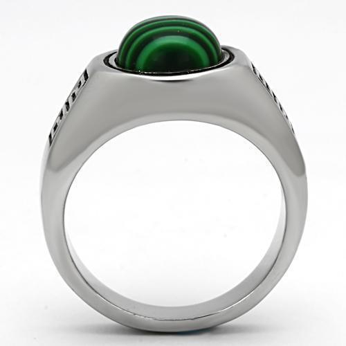 Anillo Color Plata Para Hombres de Acero Inoxidable Malachite Esmeralda - Jewelry Store by Erik Rayo