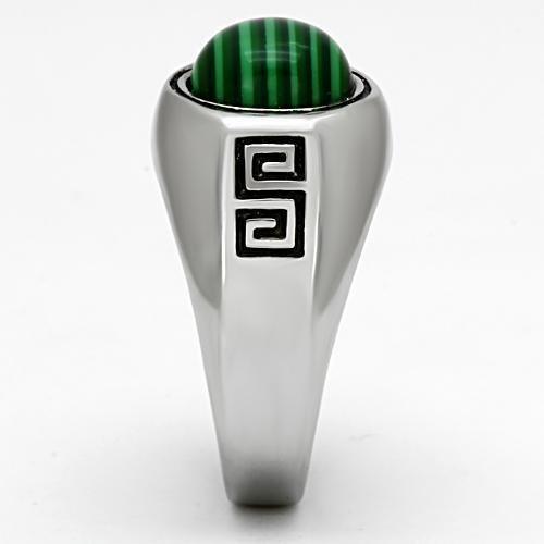 Anillo Color Plata Para Hombres de Acero Inoxidable Malachite Esmeralda - Jewelry Store by Erik Rayo