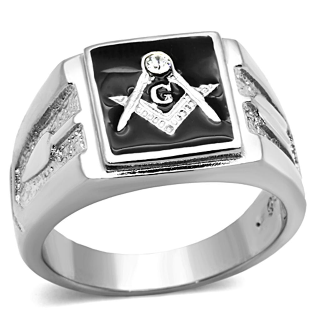 Anillo Color Plata Para Hombres de Acero Inoxidable Masonico en Onyx - Jewelry Store by Erik Rayo