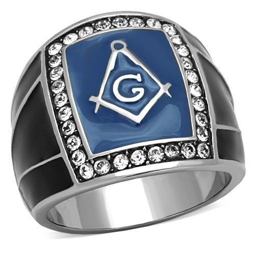 Anillo Color Plata Para Hombres de Acero Inoxidable Masonico en Piedra Azul - Jewelry Store by Erik Rayo