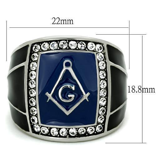 Anillo Color Plata Para Hombres de Acero Inoxidable Masonico en Piedra Azul - Jewelry Store by Erik Rayo