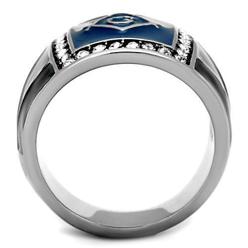 Anillo Color Plata Para Hombres de Acero Inoxidable Masonico en Piedra Azul - Jewelry Store by Erik Rayo