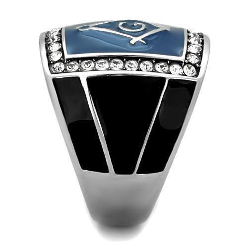 Anillo Color Plata Para Hombres de Acero Inoxidable Masonico en Piedra Azul - Jewelry Store by Erik Rayo