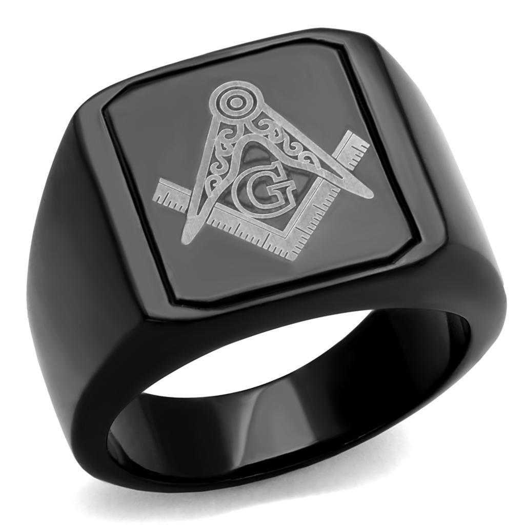 Anillo Color Plata Para Hombres de Acero Inoxidable Masonico Negro - Jewelry Store by Erik Rayo