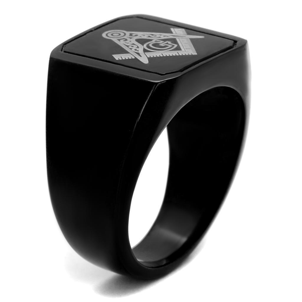 Anillo Color Plata Para Hombres de Acero Inoxidable Masonico Negro - Jewelry Store by Erik Rayo