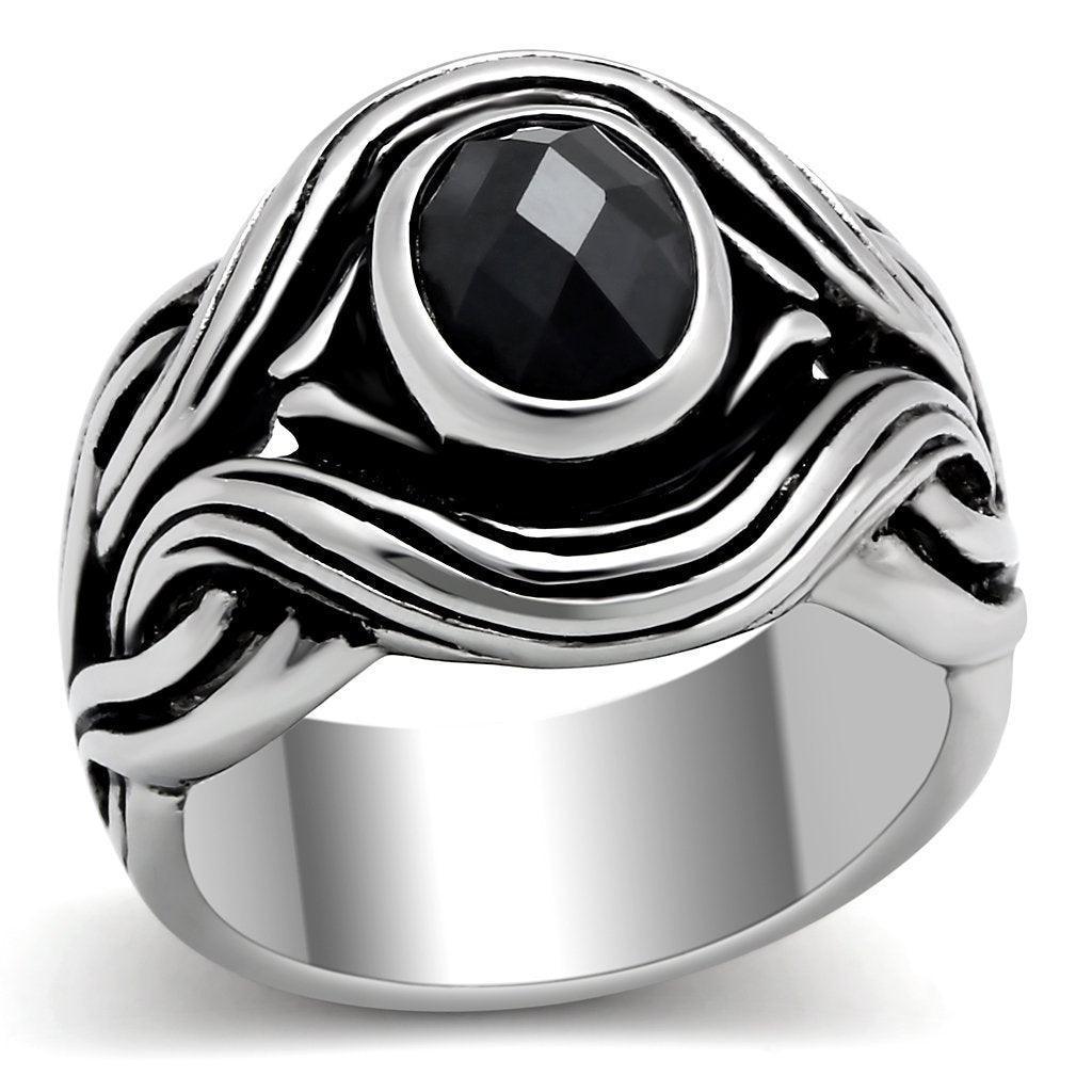 Anillo Color Plata Para Hombres de Acero Inoxidable Ojo de Medusa en Onyx - Jewelry Store by Erik Rayo