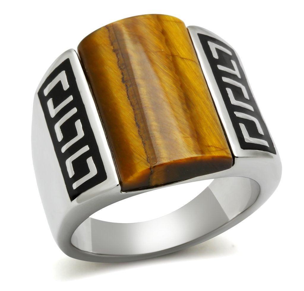 Anillo Color Plata Para Hombres de Acero Inoxidable Ojo de Tigre Ahumado - Jewelry Store by Erik Rayo