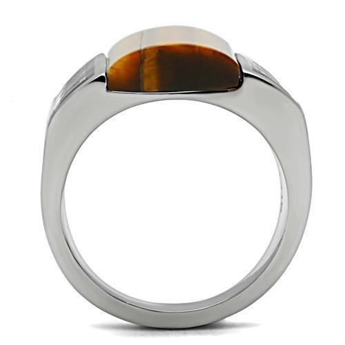 Anillo Color Plata Para Hombres de Acero Inoxidable Ojo de Tigre Ahumado - Jewelry Store by Erik Rayo