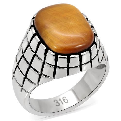 Anillo Color Plata Para Hombres de Acero Inoxidable Ojo de Tigre en Topaz - Jewelry Store by Erik Rayo