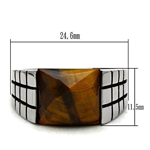 Anillo Color Plata Para Hombres de Acero Inoxidable Ojo de Tigre Tigre Ahumado Quartz - Jewelry Store by Erik Rayo
