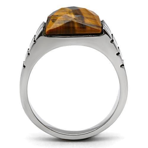 Anillo Color Plata Para Hombres de Acero Inoxidable Ojo de Tigre Tigre Ahumado Quartz - Jewelry Store by Erik Rayo