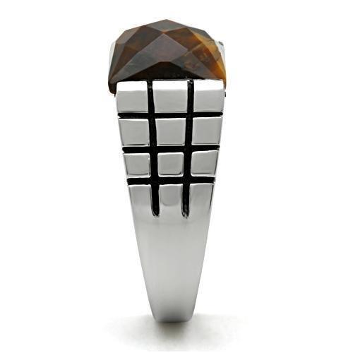 Anillo Color Plata Para Hombres de Acero Inoxidable Ojo de Tigre Tigre Ahumado Quartz - Jewelry Store by Erik Rayo